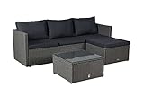 LC Garden Loungino Polyrattan Lounge grau-Mix für 3-4 Personen, Balkonmöbel Sitzgruppe mit Tisch + Hocker, Gartenlounge, Ecksofa für Balkon + Terrasse