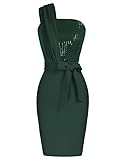 GRACE KARIN Damen Pailletten Ärmellos Kleid Bodycon Cocktailkleid Club Glitzer Kleid Vintage MidiKleid Festlich Abendkleid Grün 38