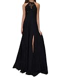 Onsoyours Damen Lange Abendkleid Hochzeit Bodenlang Partykleid Cocktailkleid Cabrio Wickelkleid V-Ausschnitt Festlich Kleid Rückenfrei Neckholder Maxikleid Sommer Strandkleid B Schwarz 38