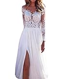 Onsoyours Damen V-Ausschnitt Hochzeitskleider Lang Ärmel Spitze Chiffon Boho Brautkleider Weiß 11 M