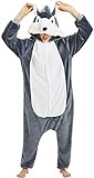 chuangminghangqi Panda Pinguin Pyjamas Unisex Erwachsene Schlafanzug Damen Flanell Jumpsuit Kostüm Tierkostüme Onesie (Wolf-grau, S)