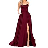 Cocktailkleid Schwarz Langarm Ballkleider Damen Lange Damen Elegant Neckholder Rückenfrei Lange KleiderCrisn Satin Spaghetti Party Abendkleid Seitenschlitz Hochzeit Festtagskleid