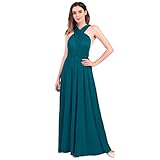 Abendkleid Damen Cocktailkleid Hochzeit Brautjungfernkleid Multiway Langes Partykleid Bodenlang Wickelkleid Elegant V-Ausschnitt Rückenfrei Neckholder Plisse Maxikleid Sommer Strandkleid Blaugrün S