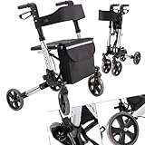 KESSER Rollator Aluminium Set, Leichtgewicht-Reiserollator mit Vollausstattung, 3-fach faltbar für Kofferraum klappbar Reise und Flug, Höhe verstellbar, Gurt, Stockhalter Gehwagen Laufhilfe Gehhilfe