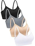 Geyoga 4 Stück V Kabellos Sport BH (Mittel, Schwarz, Hellgrau, Weiß, Rosa)
