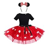IWEMEK Säuglings Kleinkind Baby Mädchen Prinzessin Tüll Kleid Polka Dot Ballettkeider Trikot Tanzkleider Weihnachten Karneval Cosplay Kleid mit Maus Ohren Bowknot Partykleid Outfits Rot 3-4 Jahre
