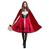 Odizli Rotkäppchen Kostüm Damen Erwachsene Prinzessin Kleid mit Red Riding Hood Mantel Umhang Halloween Weihnachten Karneval Cosplay Party Verkleidung Faschingskostüme Rotkäppchen M