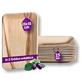 Waipur Bio Palmblattteller - 25 Teller Rechteckig 28x18 cm - Premium Einweggeschirr kompostierbar - Umweltfreundliches Partygeschirr - ähnl. Einweg Bambus Teller