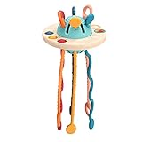 Sensorisches Babyspielzeug Montessori Spielzeug, UFO-Silikon-Zugschnur Spielzeug für Babys in Lebensmittelqualität, Früherziehung Spielzeug Geschenke für 1 2 3 Jahr Baby Kleinkind Jungen Mädchen