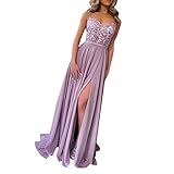 Abendkleid Lang - Spitzenkleid Damen Sexy,Spaghetti-Träger Kleider Damen Festlich Elegant mit Schlitz Abendkleider für Hochzeit Brautjungfernkleider Ballkleider Prom Party Kleid Maxikleider