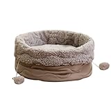 OXINO Katzenbettmatte - Plüsch faltbares Nestbett | Katzenzubehör mit Pompons, Haustierbettwäsche für Hamster, Meerschweinchen, Kaninchen, Welpen, Chinchillas
