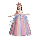 NNJXD Mädchen Einhorn Kleid Applikation Party Cosplay Halloween Kostüm (120) 4-5 Jahre 719 Rosa-A