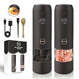 Salz und Pfeffermühle Elektrisch USB-Wiederaufladbar Elektrische Salz und Pfeffermühle Set Mit Licht,Elektrische Pfeffermühle Testsieger klein(Holz Schwarz 2er-Pack)