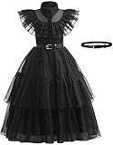 LCXYYY Wednesday Kleid Mädchen Cosplay Addams Familie Wednesday Gotik Abendkleider für Kinder Verkleidung Halloween Karneval Geburtstag Party Kostüm Schwarz Alter 4-10 Jahre