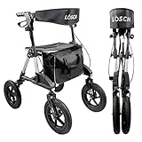 Rollator faltbar und leicht I Outdoor Rollator mit Luftbereifung, inkl. Sitzfläche mit Rückengurt, Tasche & Stockhalter I höhenverstellbare Gehhilfe TABAS von Lösch Reha I Gehwagen ideal für Reisen