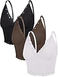 Bencailor 3 Stück Damen Ripp strick Cami Top Spitze Camisole (Schwarz, Weiß, Kaffee, S) (Schwarz, Weiß, Kaffee, M)