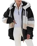 ABINGOO Damen Mantel Kapuzenjacke Winterjacke Mode Warm Hoodie Pullover Jacken Reißverschluss Plüschjacke Fleecejacke Oberteile(Schwarz,XL)