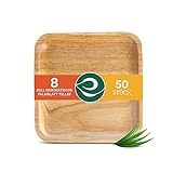 ECO SOUL 100% kompostierbare 20 cm, quadratische Palmblatt Teller [50 Stück] |Premium Palmblatt Geschir | Robuste, Einweg Teller wie Bambus | Quadratische Bio Einweg Teller