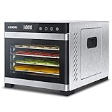 COSORI Dörrautomat edelstahl, Food Dehydrator mit 50 Rezepte,inkl. 6 Edelstahl-Dörrtabletts,3 Dörrgitter,3 Dörrmatte,große Fläche 0,6 m², 48 Std. Zeitschaltuhr, LED-Display (35°-75°C) und 650W, Silber