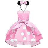 Minnie Mouse Kleid Mädchen Weihnachten Karneval Halloween Verkleiden Kostüm Vintage Polka Dot Prinzessin Tutu Hi-Lo Partykleid mit Maus Ohren Stirnband Geburtstag Festlich Outfit Rosa 2-3 Jahre