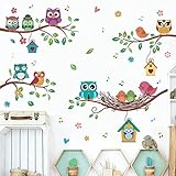 ANHUIB Tierische Wandaufkleber,Eulen Wandaufkleber,Vogel Wandtattoo für Kinderzimmer，Bunte Wandsticker für Mädchenzimmer,Cartoon Tier Wandaufkleber
