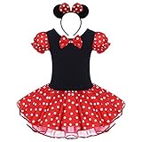 FYMNSI Kinder Baby Mädchen Minnie Maus Kostüm Gepunktet Tütü Kleid Ballettkleid Geburtstagskleid Tupfen Partykleid Halloween Karneval Fasching Cospaly Verkleidung mit Stirnband Rot 7-8 Jahre