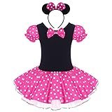 FYMNSI Kinder Baby Mädchen Minnie Maus Kostüm Gepunktet Tütü Kleid Ballettkleid Geburtstagskleid Tupfen Partykleid Halloween Karneval Fasching Cospaly Verkleidung mit Stirnband Rose 5-6 Jahre