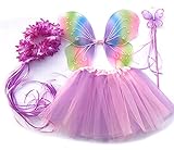 Tante Tina Schmetterling Kostüm Mädchen - 4-teiliges Mädchen Kostüm Schmetterling mit Tüllrock , Flügel , Zauberstab und Haarreif - Mehrfarbig - geeignet für Kinder von 2 bis 8 Jahren