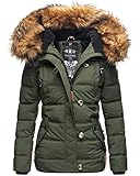 Navahoo warme Damen Winter Stepp Jacke Teddyfell Winterjacke Parka Mantel B831 [B831-Zoj-Olive-Gr.M]