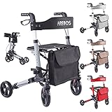 Arebos Leichtgewicht Rollator | Aluminium | Reiserollator | Gehhilfe 6-fach höhenverstellbar | bequeme Sitzfläche | Stockhalter | abnehmbare Einkaufstasche | Faltbar | Schwarz