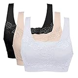 Vertvie Womens Strech Ohne Buegel Push up Yoga Sports BH Bra Top Set Fuer Fitnesstraining Polsterung 3er Pack (EU M/Tag L, Schwarz+Weiß+Hautfarbe)