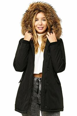 winterjacke mit fellkapuze damen schwarz