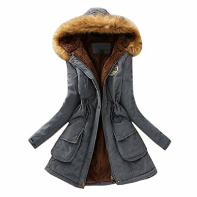 graue winterjacke mit fell damen