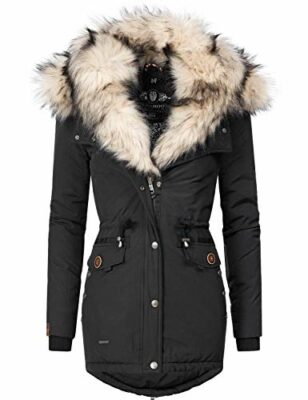 winterjacke mit fell damen schwarz