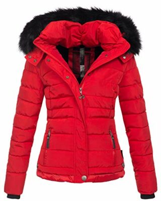 rote winterjacke mit fell damen